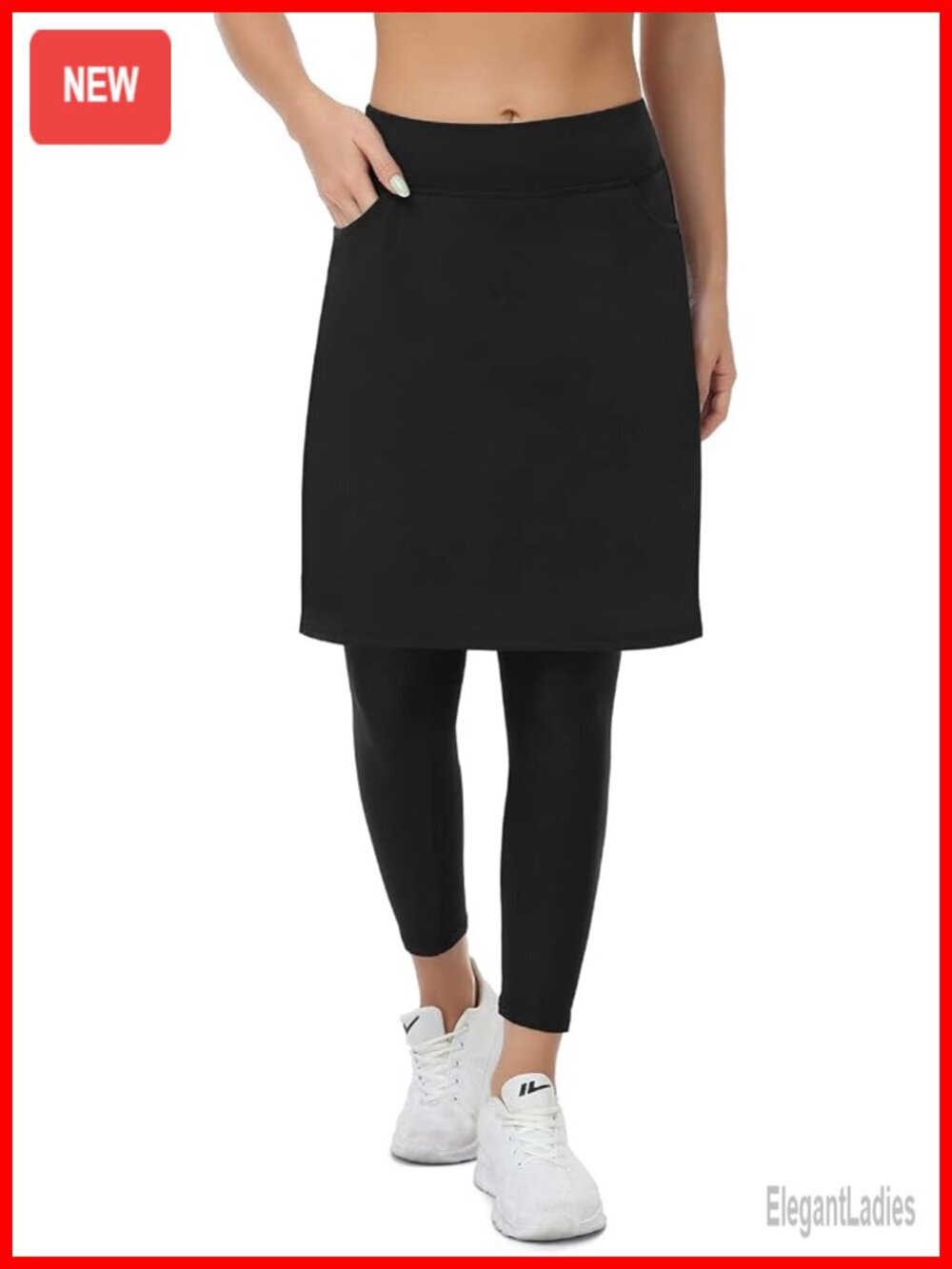 Knee Length Tennis Skort with Inner Shorts and Pockets